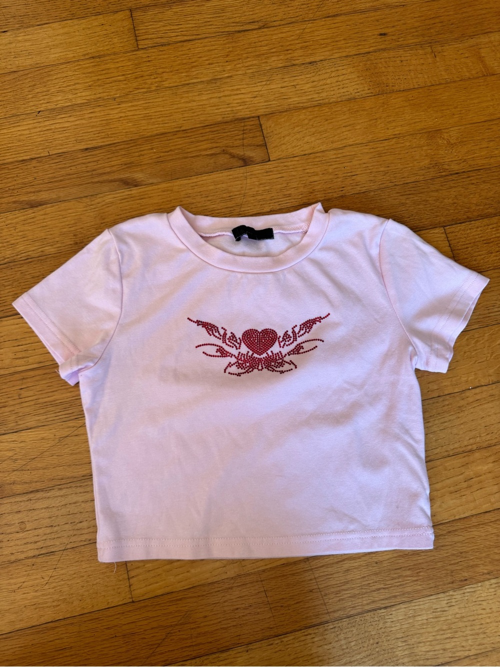 Pink Short Sleeve Tee with Red Heart Graphic